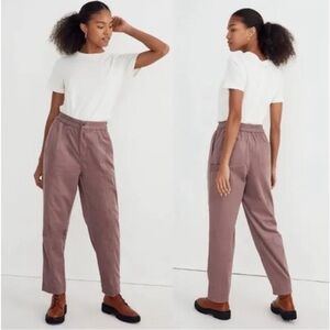 Madewell Corduroy Mauve Elastic Waist Pull On Tapered Pants Fig Purple Cargo